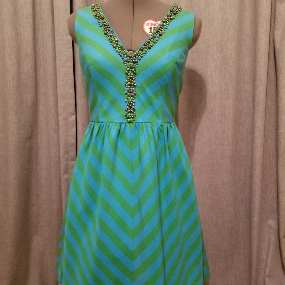 Lilly Pulitzer Green and Blue Striped Midi Dress